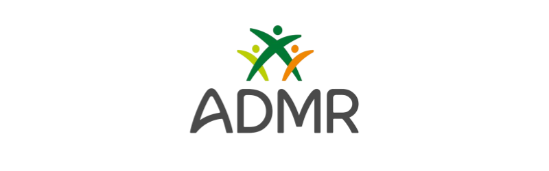 LOGO lettre ADMR en noir avec un dessin de 3 perssone